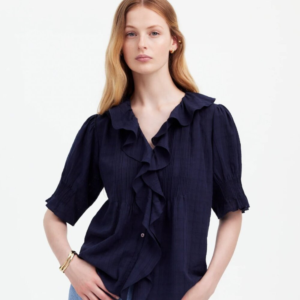 NWT Madewell Ruffle Puff-Sleeve Peplum Top | Size M